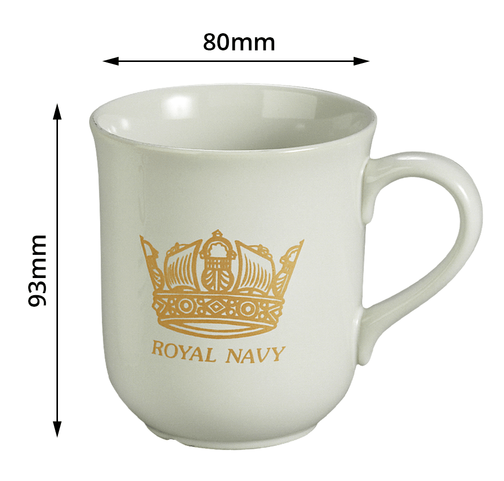 Bell promotional mug with dimensions from Prince William Pottery