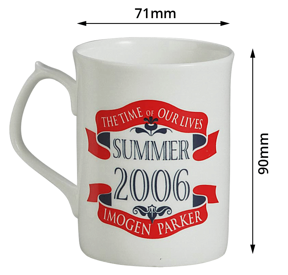 Topaz promotional mug with dimensions from Prince William Pottery