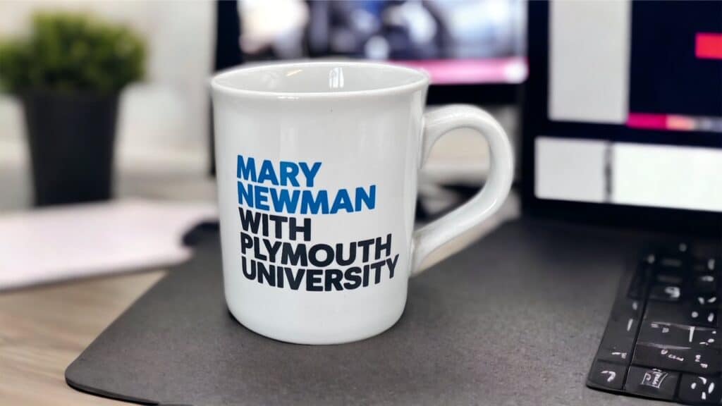 Branded mug in office