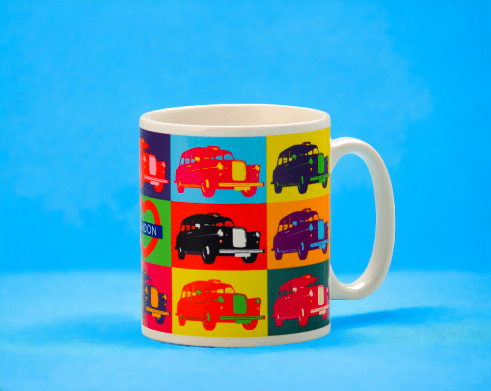 branded mug with taxi design