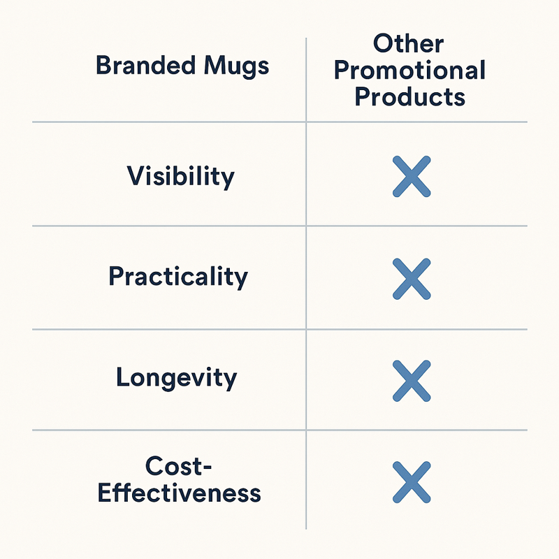 Visual table comparing branded mugs with other promotional products